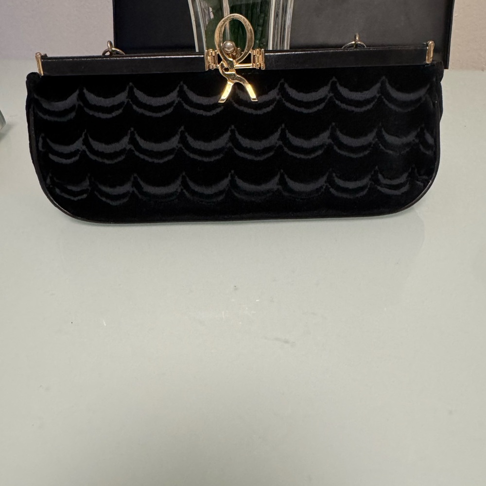 Roberta Di Camerino Black Velvet Clutch with Gold Accent